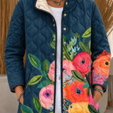 Juliette | Veste matelassée bleue à fleurs peintes