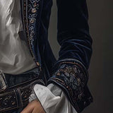 Veste Longue Vintage Brodée Marine pour Femmes