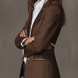 Blazer Femme à Panneaux Imprimés en Herringbone