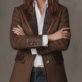 Blazer Femme à Panneaux Imprimés en Herringbone