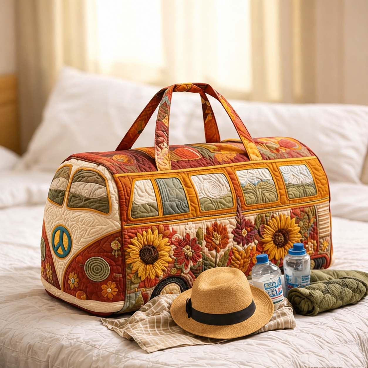 Sac de voyage matelassé - Van hippie aux tournesols