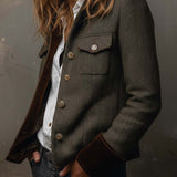Blazer Vintage Femme à Rayures en Herringbone avec Détails Contrastés
