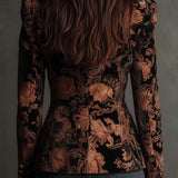 Blazer Tailleur Floral Noir et Bronze pour Femmes