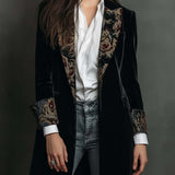 Blazer Slim Fit Noir à Imprimé Baroque pour Femmes