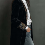 Blazer Slim Fit Noir à Imprimé Baroque pour Femmes