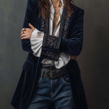 Veste Longue Vintage Brodée Marine pour Femmes