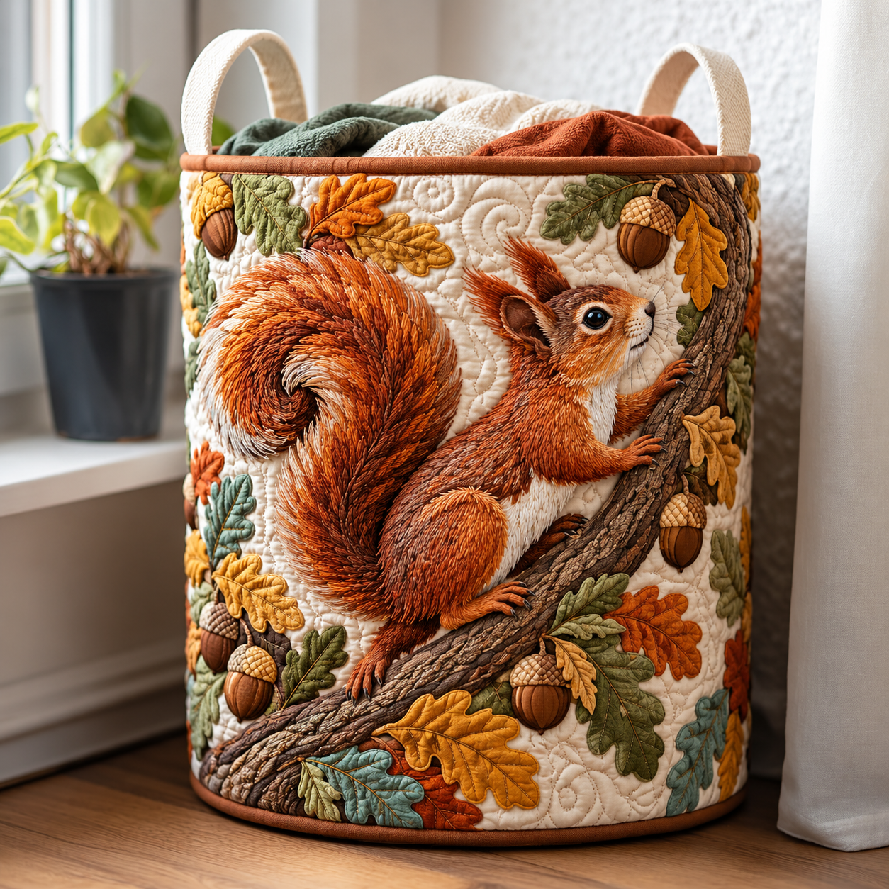 Panier à linge matelassé - Écureuil et gland