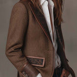Blazer Femme à Panneaux Imprimés en Herringbone