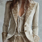 Blazer Tailleur Brodé en Ivoire pour Femmes