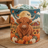 Panier à linge matelassé - Vache highland sous la lune