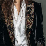 Blazer Slim Fit Noir à Imprimé Baroque pour Femmes