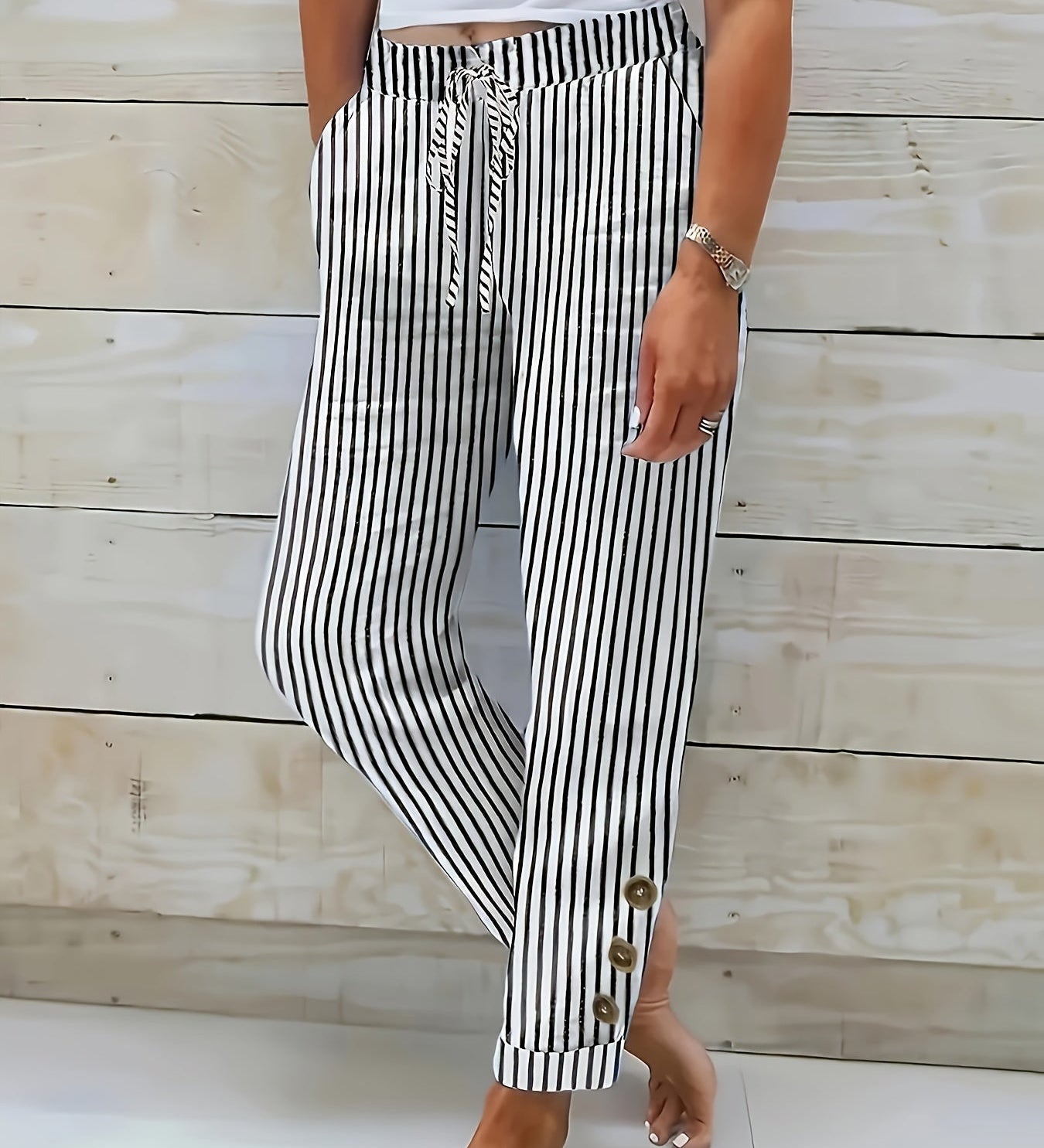 Rachelle - Pantalon Rayé Décontracté
