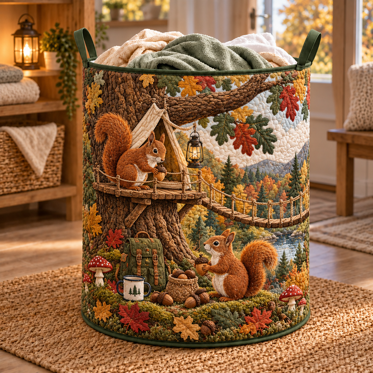 Panier à linge matelassé - Écureuil dans son hamac