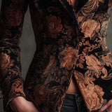 Blazer Tailleur Floral Noir et Bronze pour Femmes
