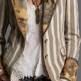 Blazer à Revers Imprimé Rayé pour Femmes