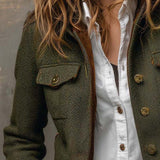 Blazer Vintage Femme à Rayures en Herringbone avec Détails Contrastés
