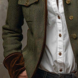 Blazer Vintage Femme à Rayures en Herringbone avec Détails Contrastés