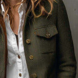 Blazer Vintage Femme à Rayures en Herringbone avec Détails Contrastés