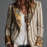 Blazer à Revers Imprimé Rayé pour Femmes
