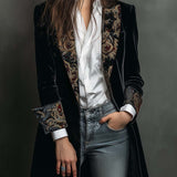 Blazer Slim Fit Noir à Imprimé Baroque pour Femmes