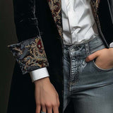 Blazer Slim Fit Noir à Imprimé Baroque pour Femmes