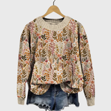 Marion | Pull kaki tout doux à motif floral