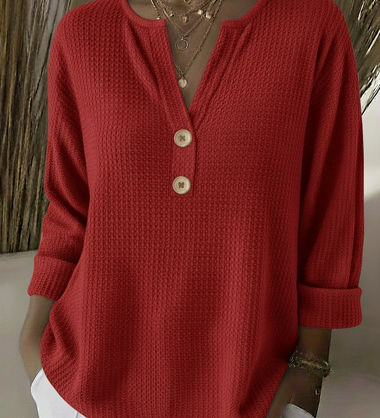 Solène | T-shirt Henley à Texture Gofrée avec Boutons