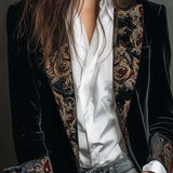Blazer Slim Fit Noir à Imprimé Baroque pour Femmes
