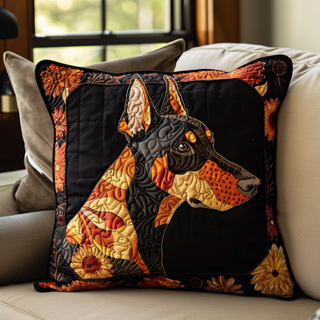 Housse de coussin matelassée - Dobermann d'automne