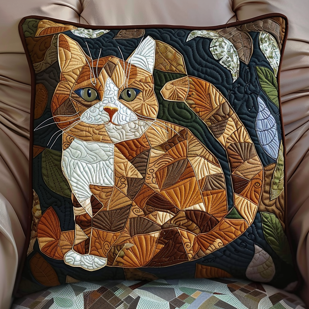 Housse de coussin matelassée - Félin d'automne