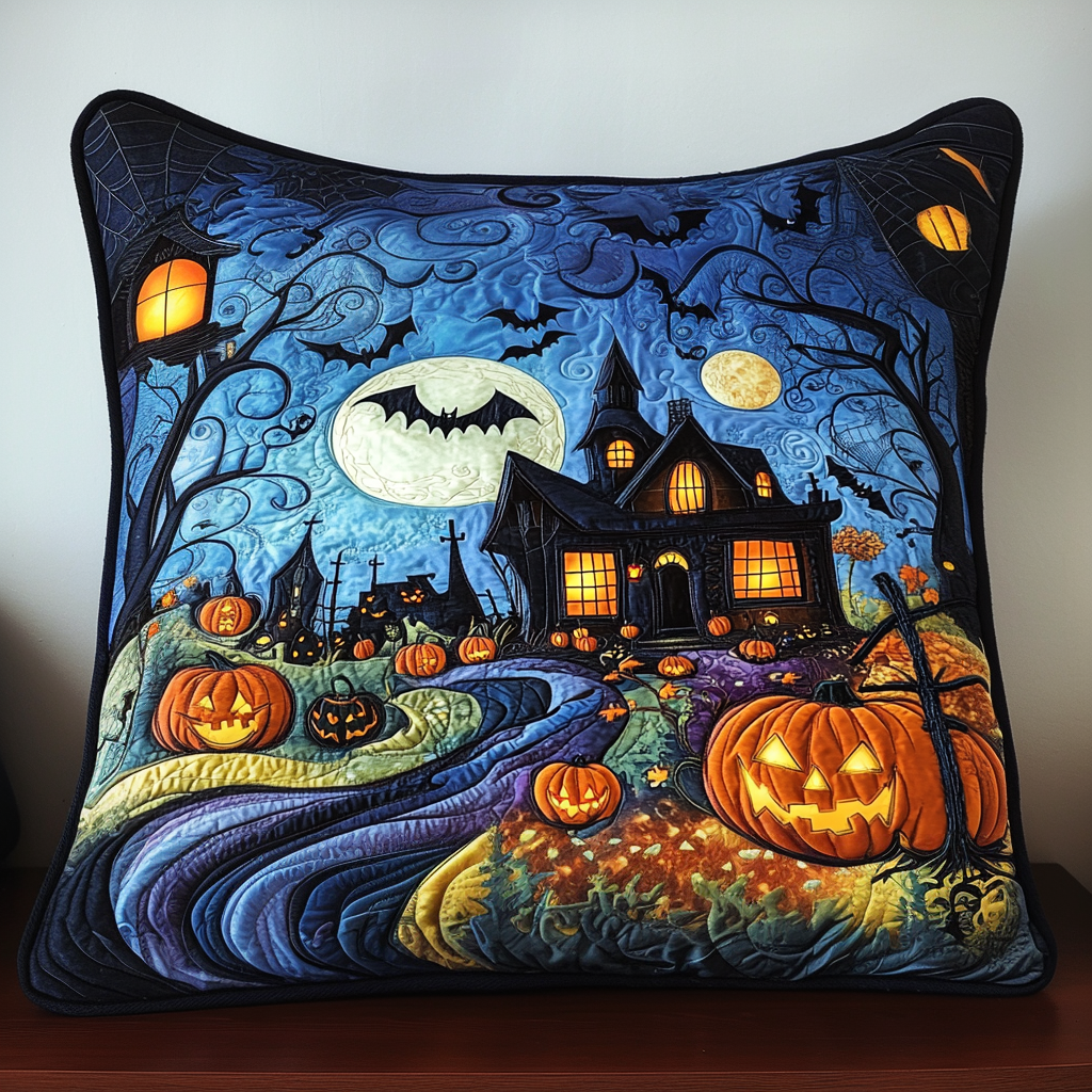 Housse de coussin matelassée - Nuit d'automne hantée
