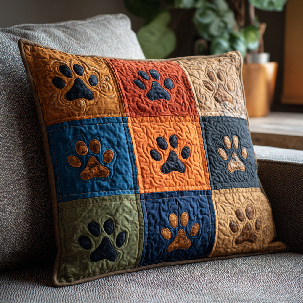 Housse de coussin matelassée - Pattes d'automne