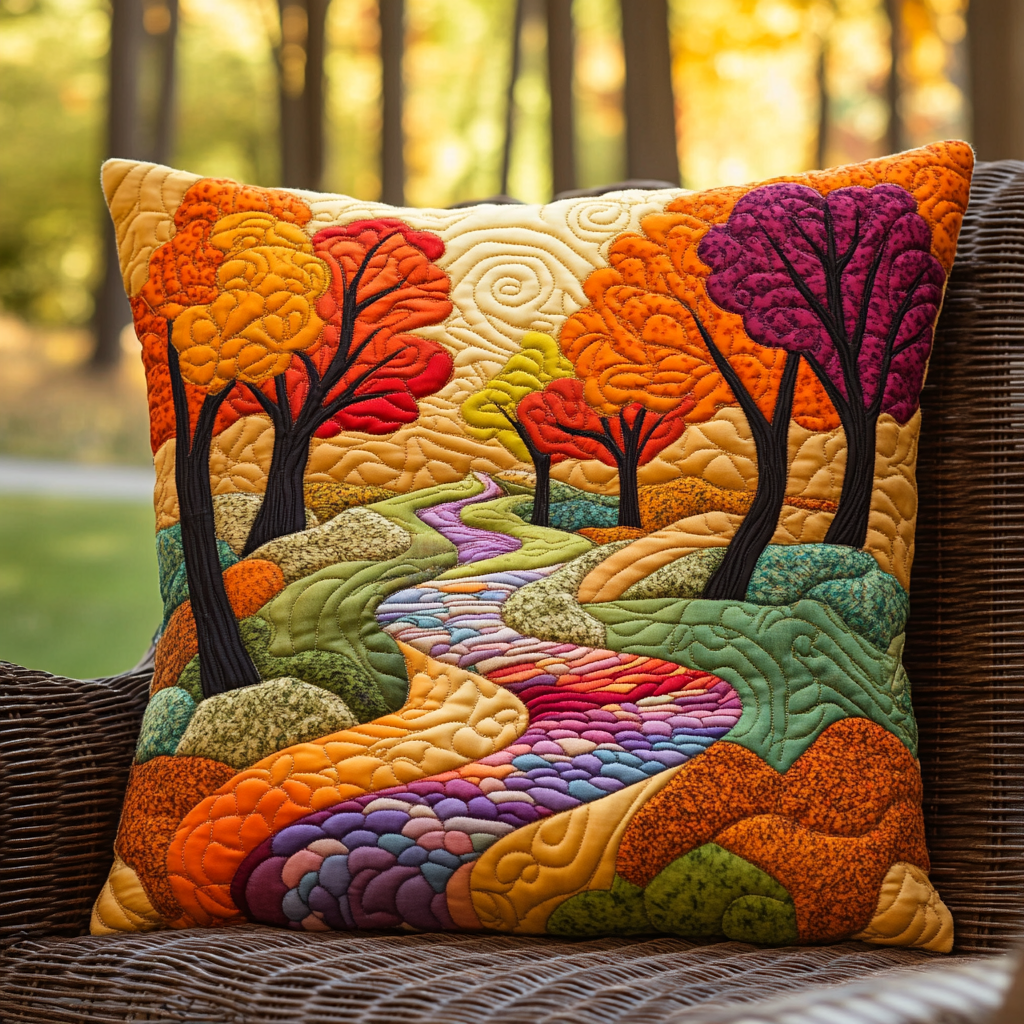 Housse de coussin matelassée - Paysage d'automne
