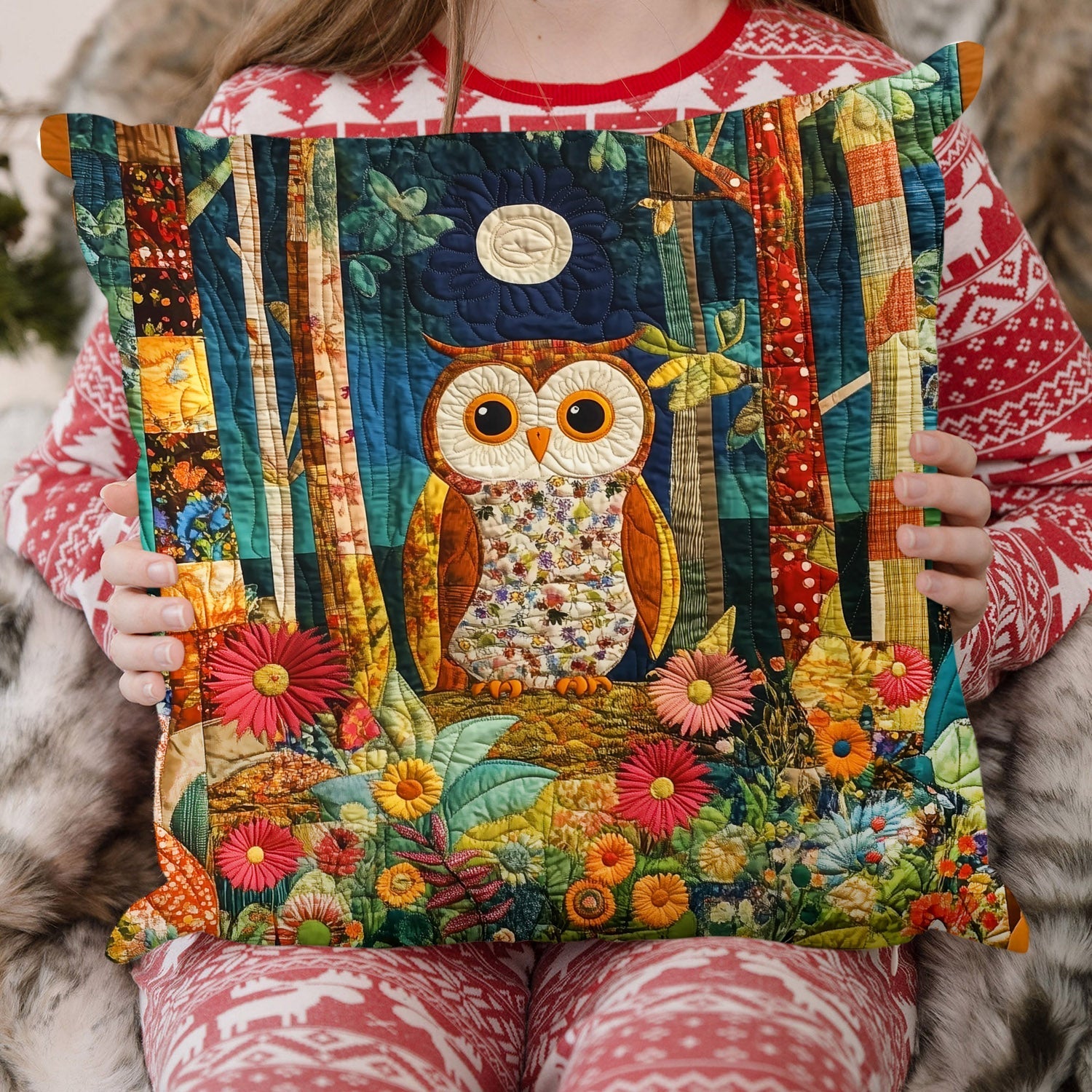 Housse de coussin matelassée - Chouettes d'automne II
