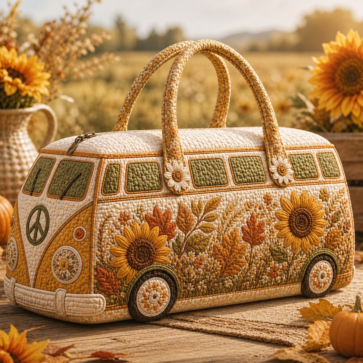 Sac de voyage matelassé - Van hippie aux tournesols II