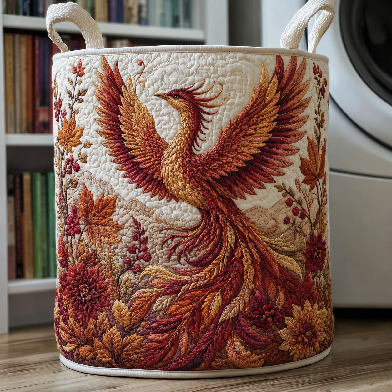 Panier à linge matelassé - Phénix et feuilles d'automne