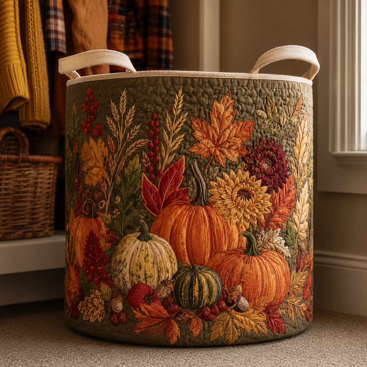 Panier à linge matelassé - Citrouille d'automne