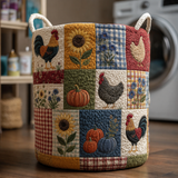 Panier à linge matelassé - Patchwork citrouille et coq