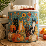 Panier à linge matelassé - Chat et citrouille