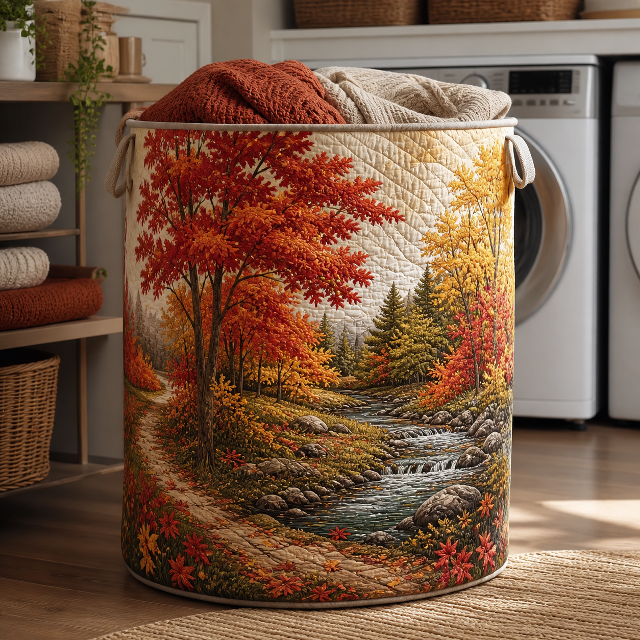 Panier à linge matelassé - Forêt d'automne