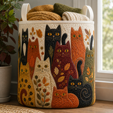 Panier à linge matelassé - Chats art folklorique