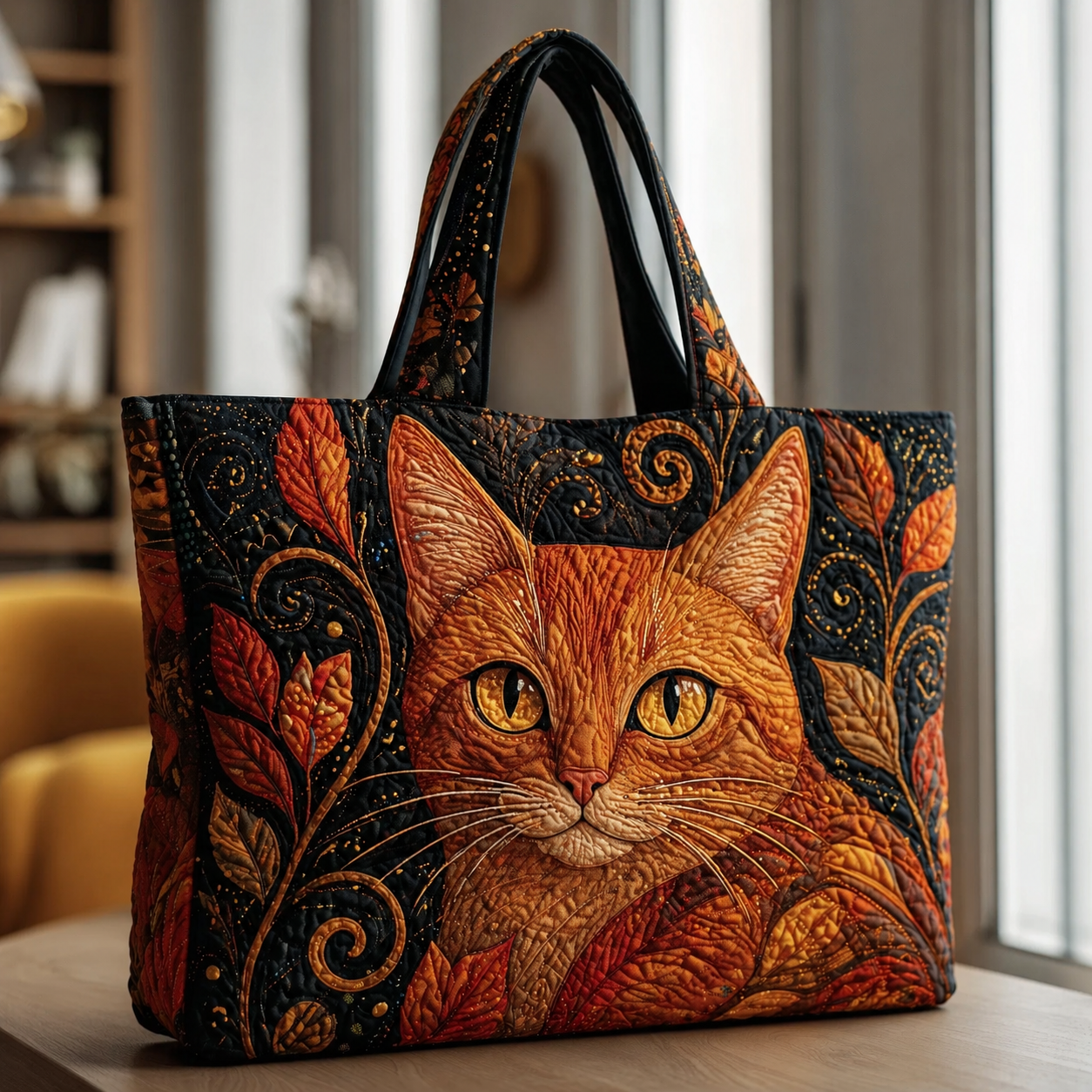 Sac Artisanal - Chat roux aux feuilles