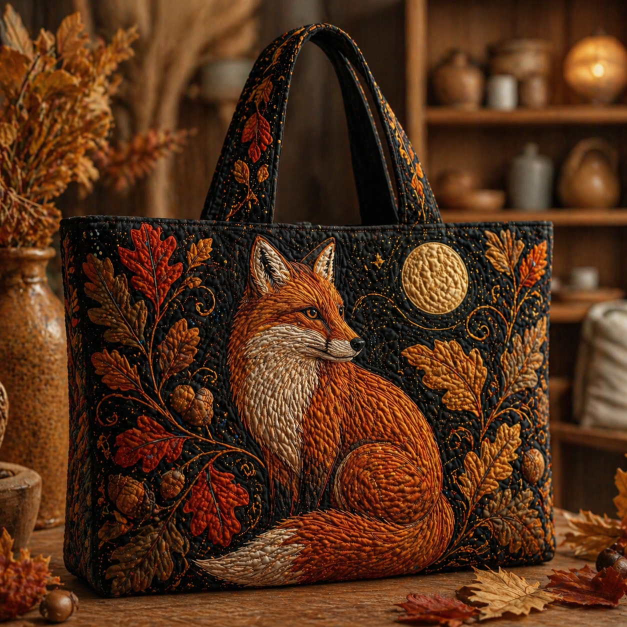 Sac Artisanal - Renard et chêne sous la lune