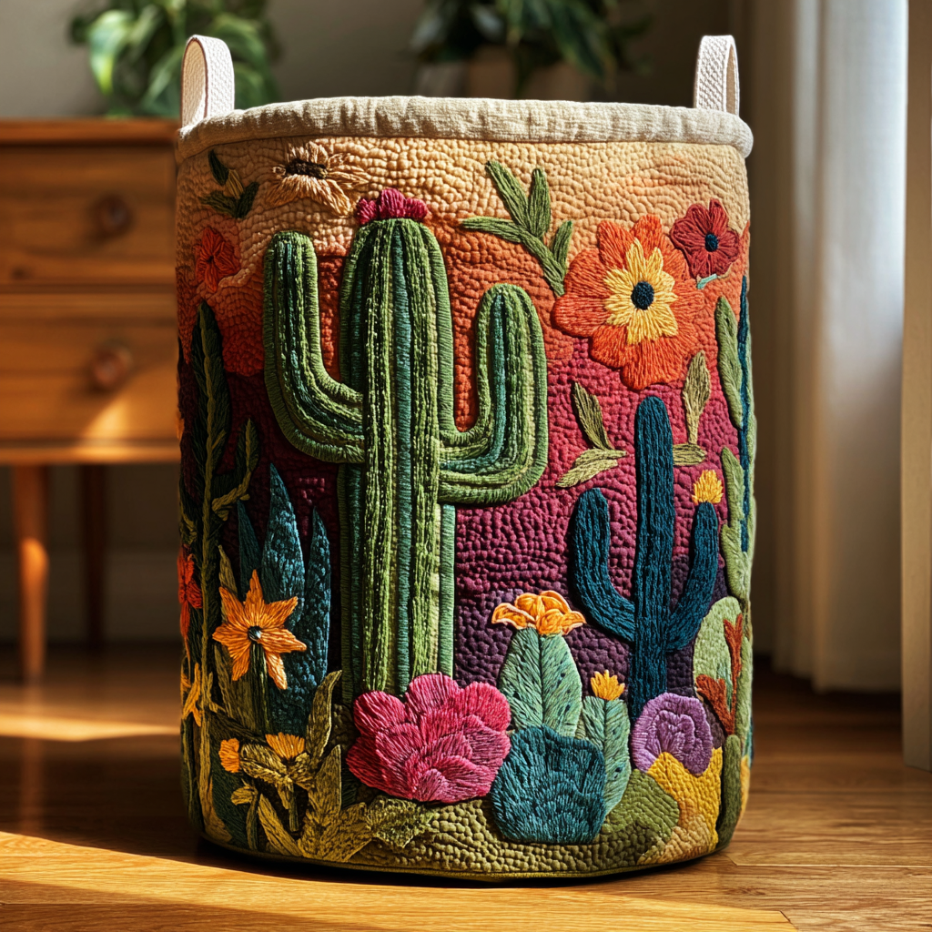Panier à linge matelassé Horizon de cactus – Manon Deauville