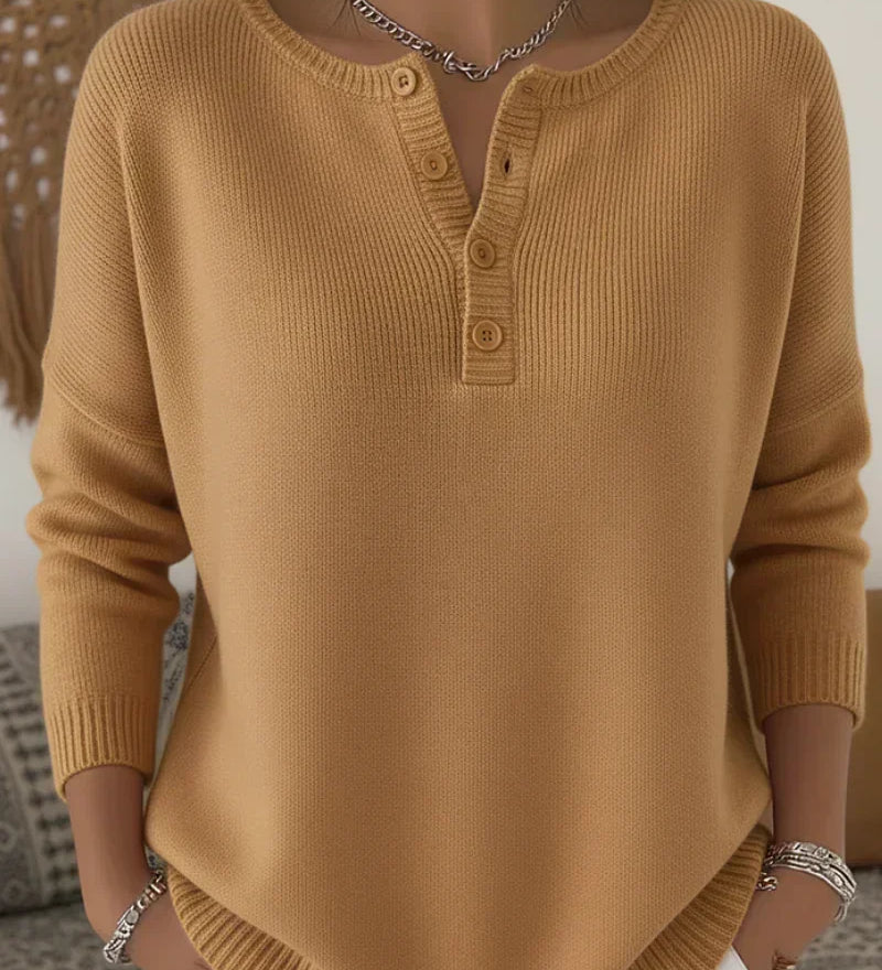 Gabrielle | Pull en Tricot avec Boutons Henley