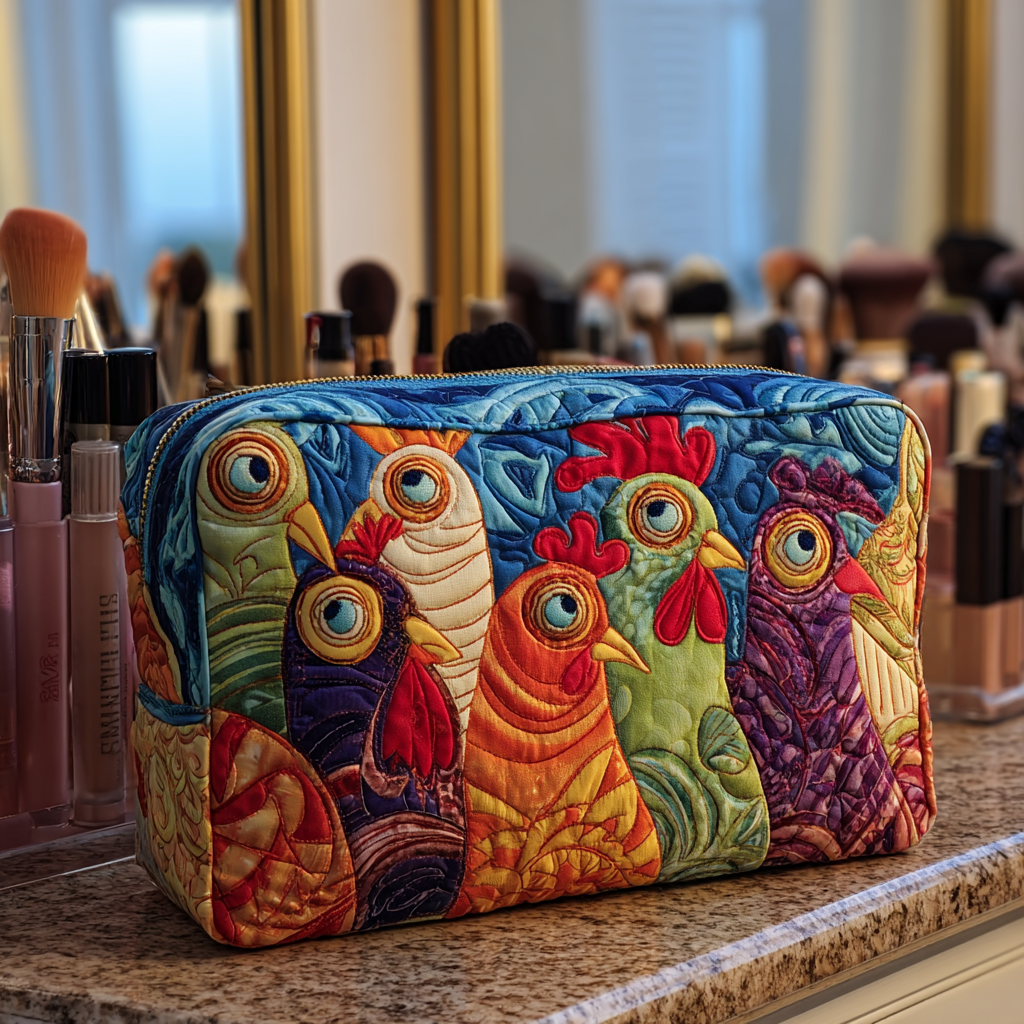Trousse de toilette matelassée Poules au Jardin – Manon Deauville