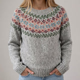 Nathalie | Pull rétro gris à motif floral