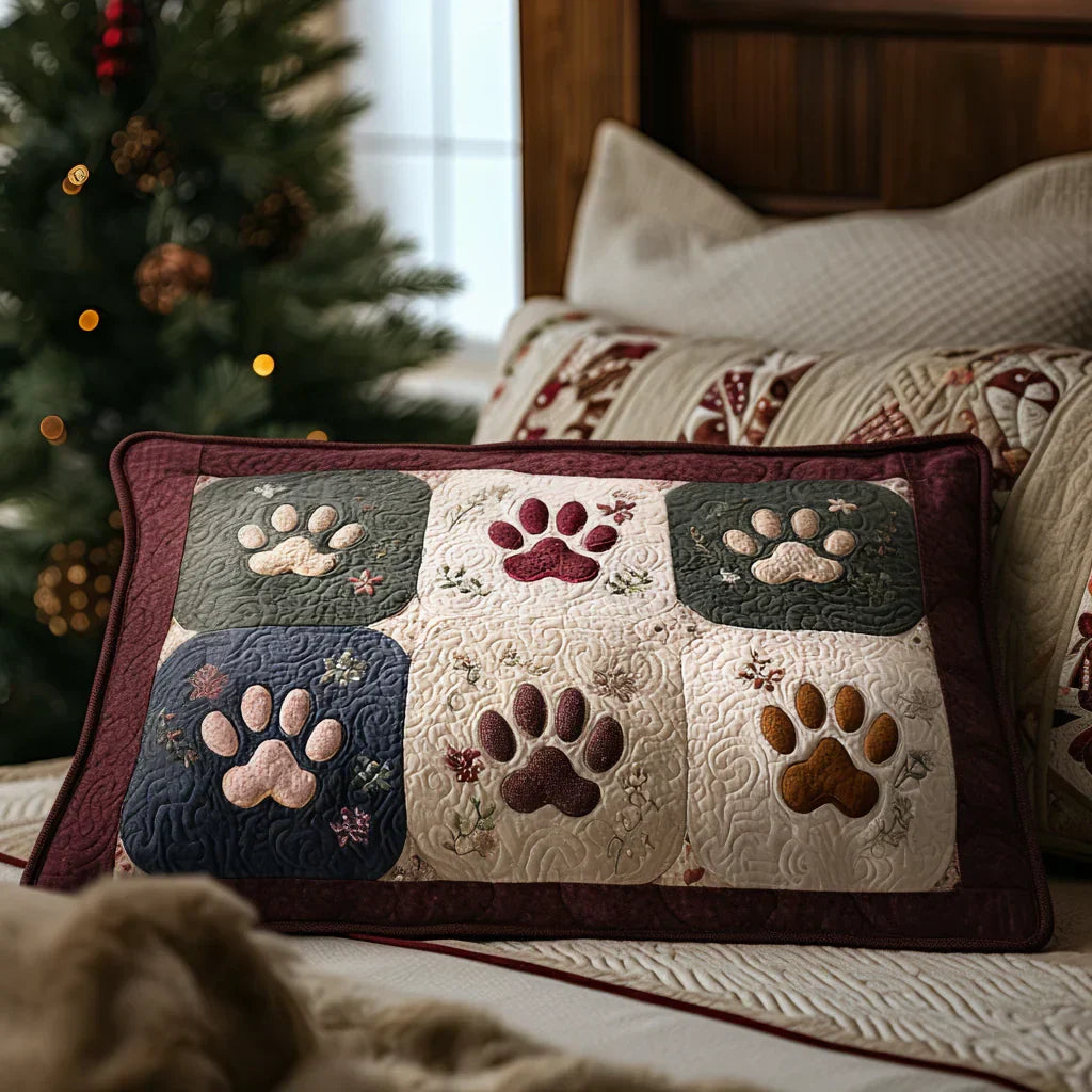 Housse de coussin matelassée à motif de pattes, posée sur un lit – Manon Deauville