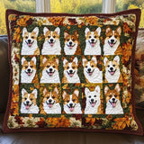 Housse de coussin matelassée - Corgi d'automne