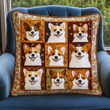 Housse de coussin matelassée - Corgi d'automne III